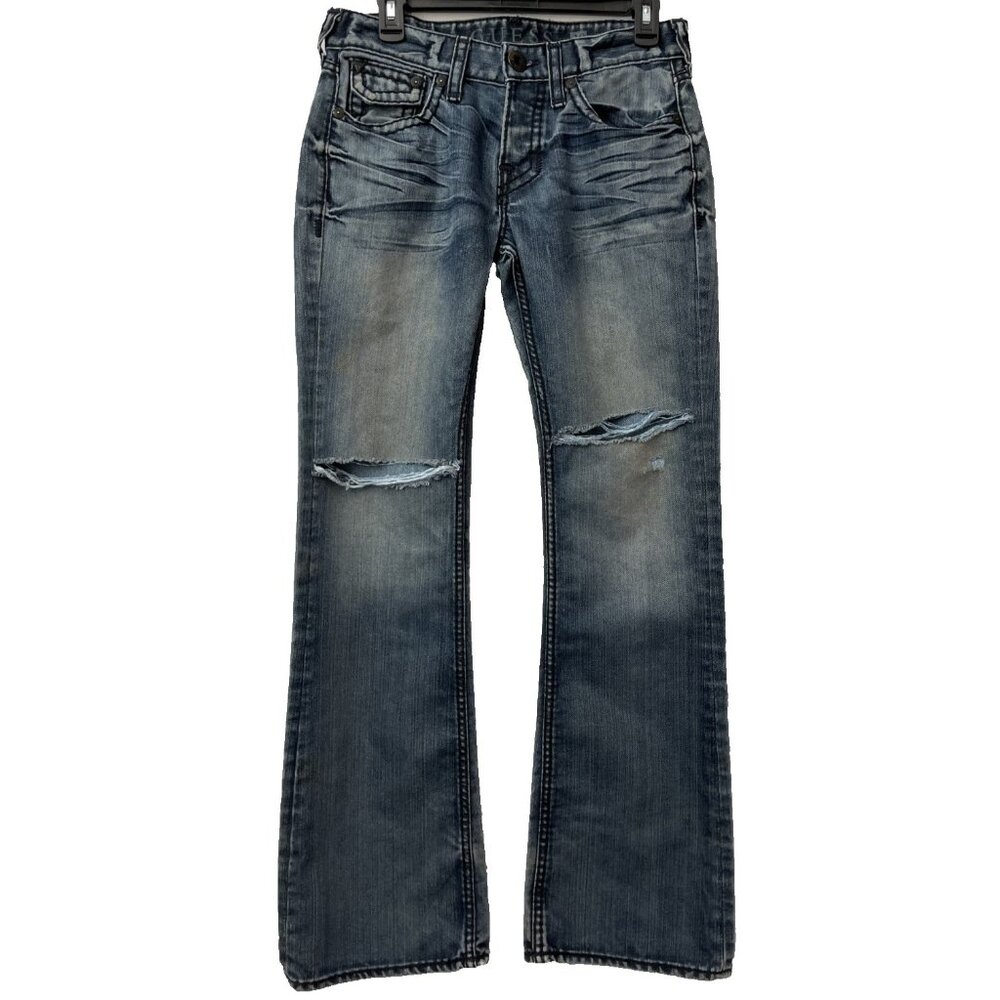 Guess Women Size 30 Blue Falcon Slim Boot Distressed Button Jeans